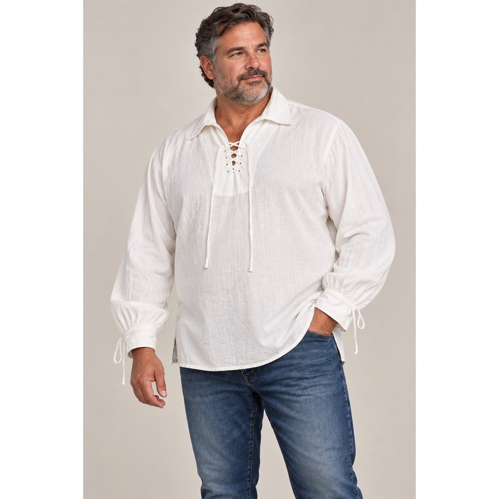 Vintage Time Traveler Renaissance Pirate Shirt White Pre-Shrunk Cotton Mens XL